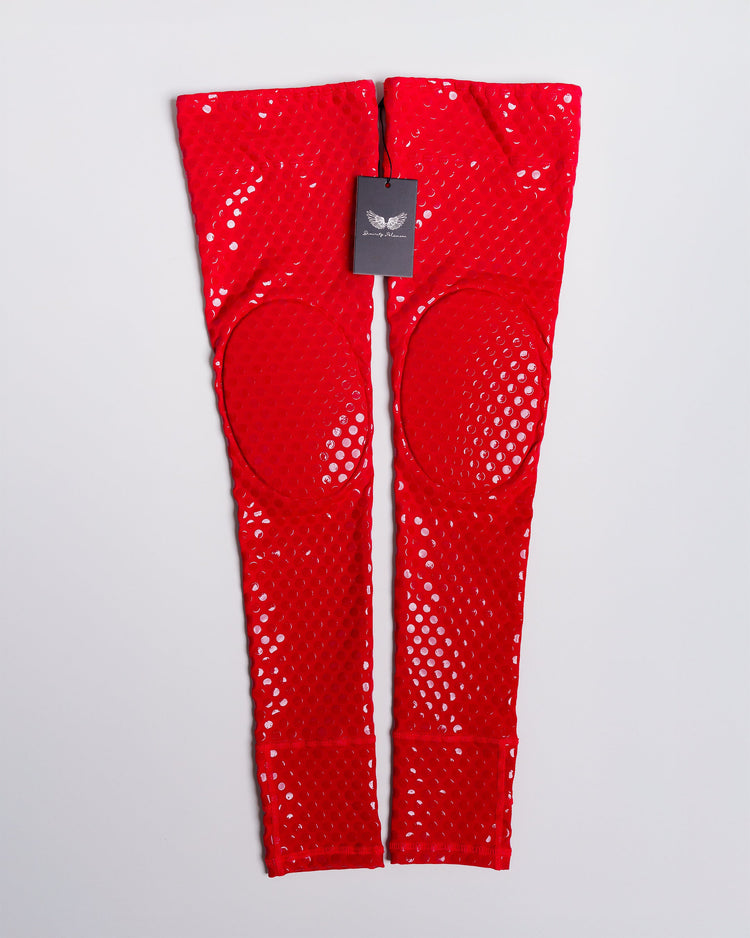 Grippy Thigh Highs with Knee Pads (Red) - Divinity Polewear