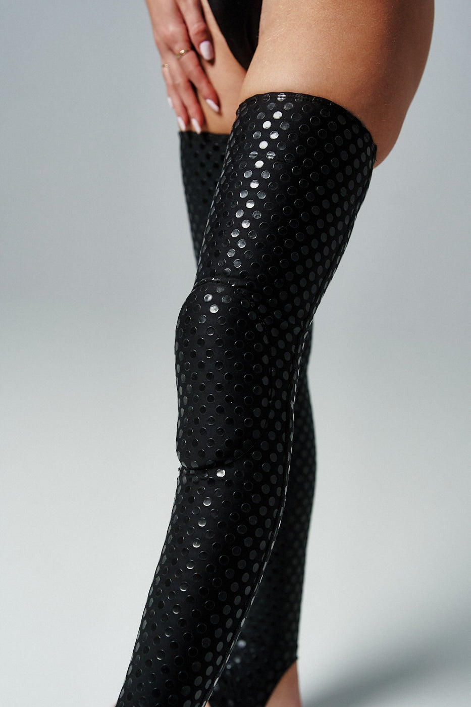 Sexy Black Grippy Sticky Thigh Highs Leggings with Knee Pads Divinity Polewear