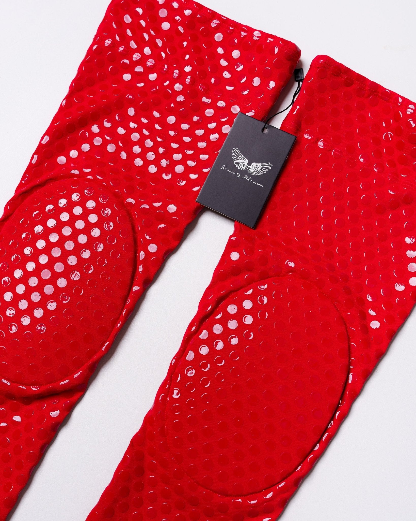 Grippy Thigh Highs with Knee Pads (Red) - Divinity Polewear
