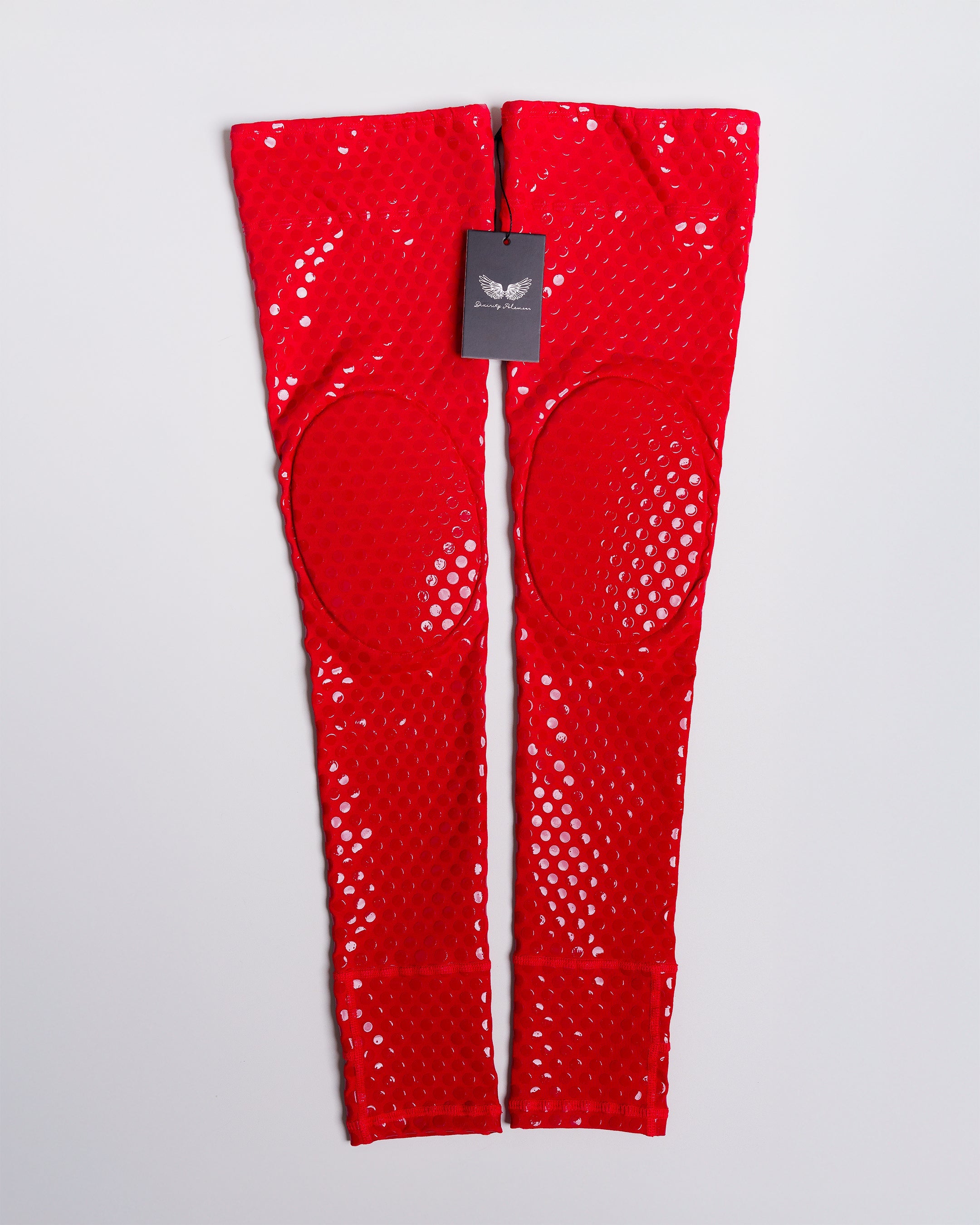 Grippy Thigh Highs with Knee Pads (Red) Sticky Pole Leggings